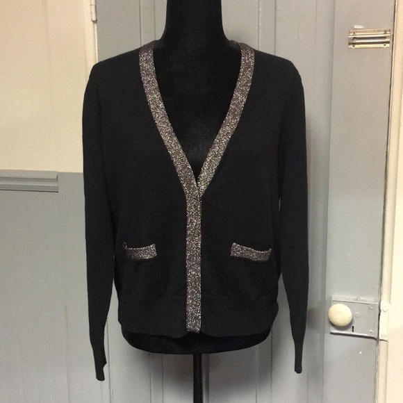 Liz Claiborne Sweaters - Liz Claiborne Black & Silver Chain Detail Cardigan